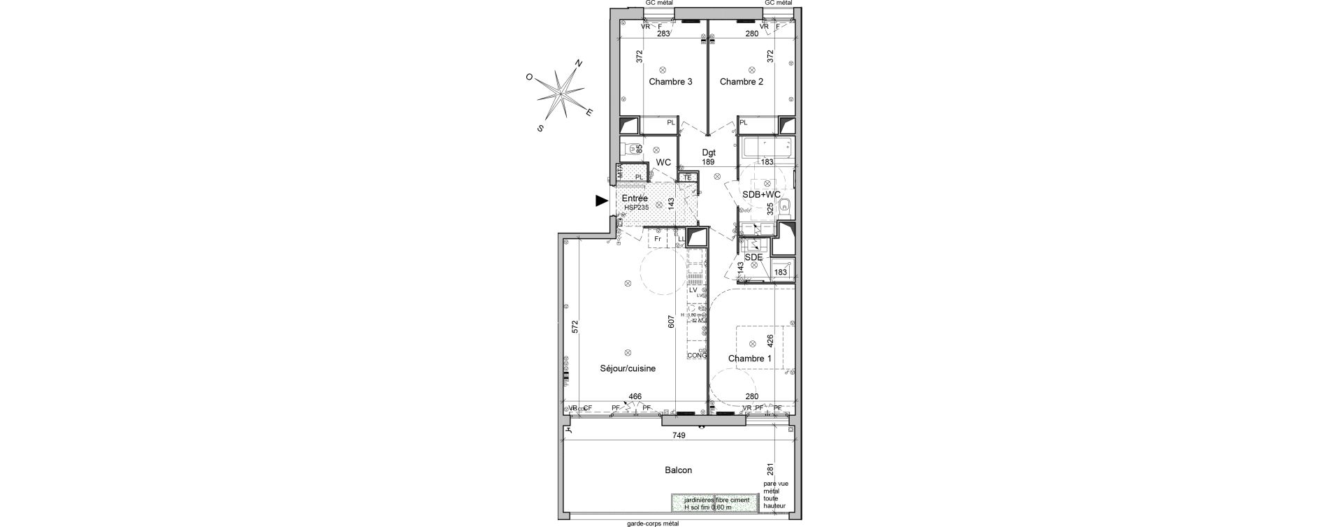 Appartement T4 de 79,60 m2 &agrave; Bordeaux Belv&eacute;d&egrave;re