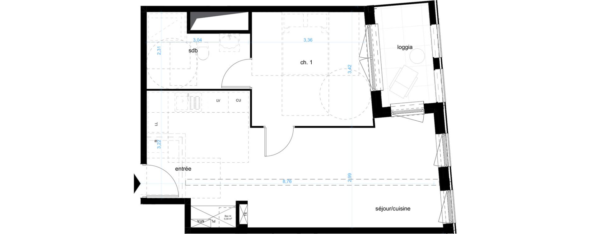 Appartement T2 de 47,50 m2 &agrave; Bordeaux Saint-jean belcier