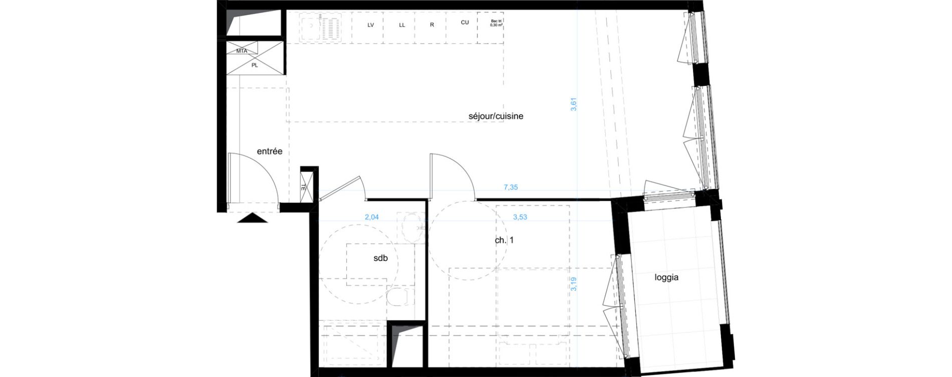 Appartement T2 de 49,00 m2 &agrave; Bordeaux Saint-jean belcier