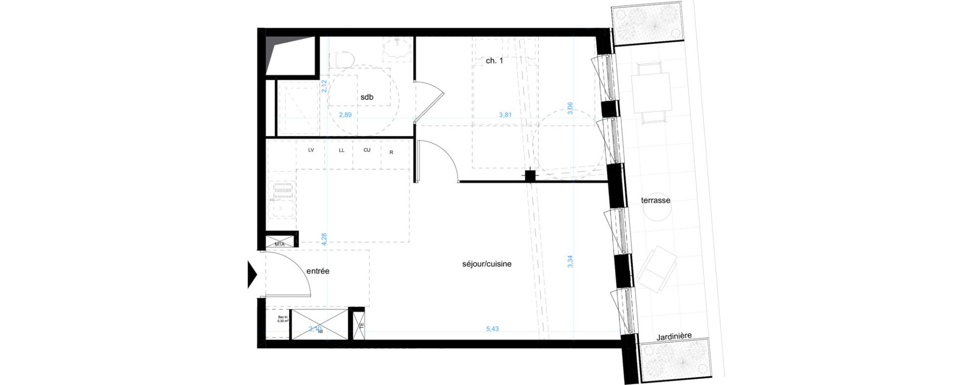 Appartement T2 de 45,00 m2 &agrave; Bordeaux Saint-jean belcier