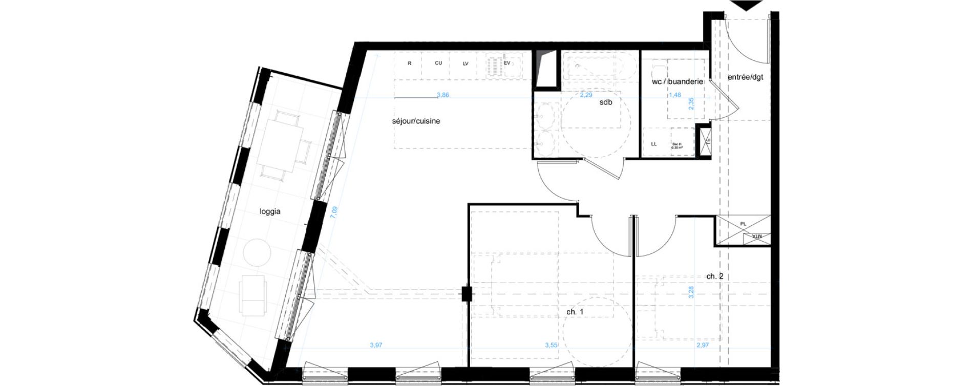 Appartement T3 de 66,00 m2 &agrave; Bordeaux Saint-jean belcier