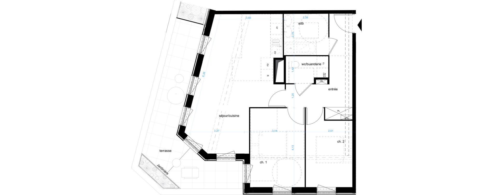 Appartement T3 de 66,00 m2 &agrave; Bordeaux Saint-jean belcier