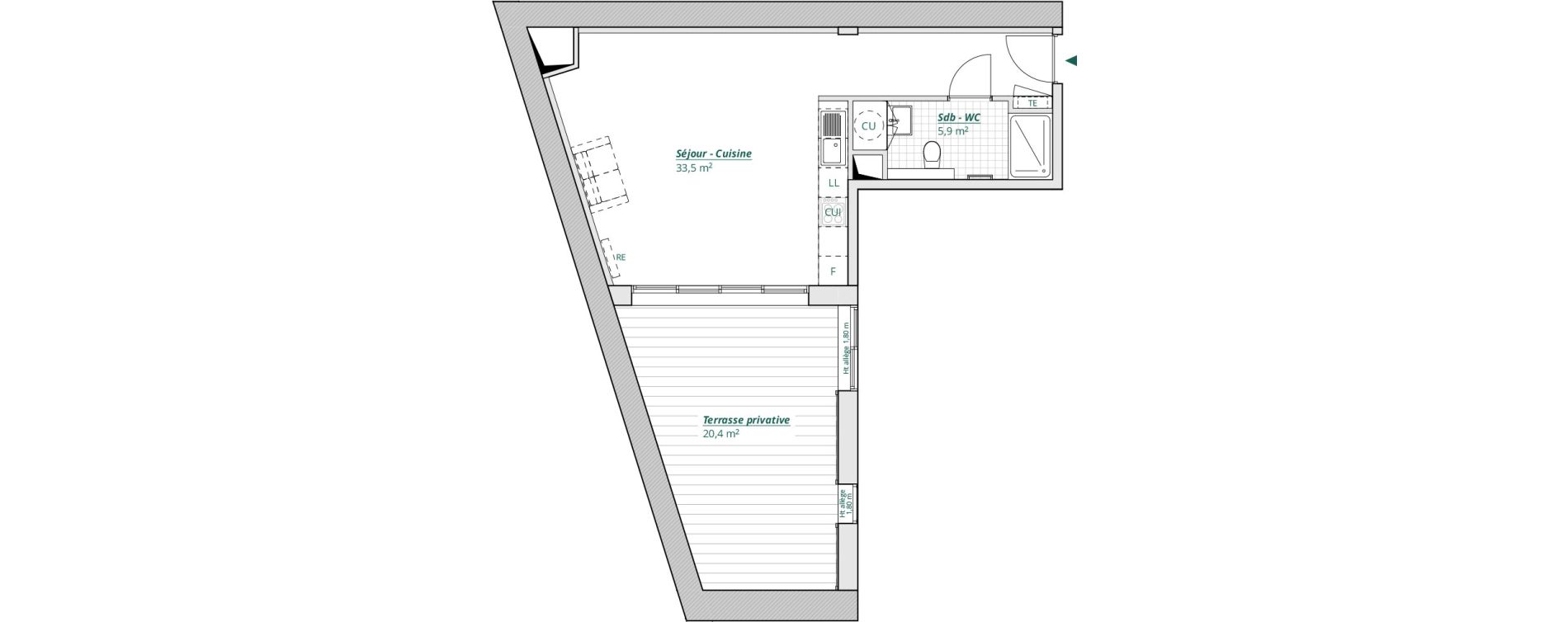 Appartement T1 de 39,40 m2 &agrave; Bordeaux H&ocirc;tel de ville - quinconces