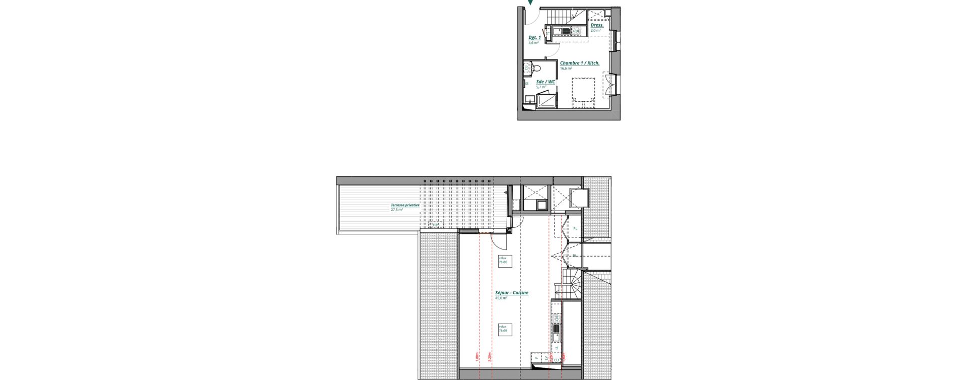 Duplex T2 de 73,90 m2 &agrave; Bordeaux H&ocirc;tel de ville - quinconces