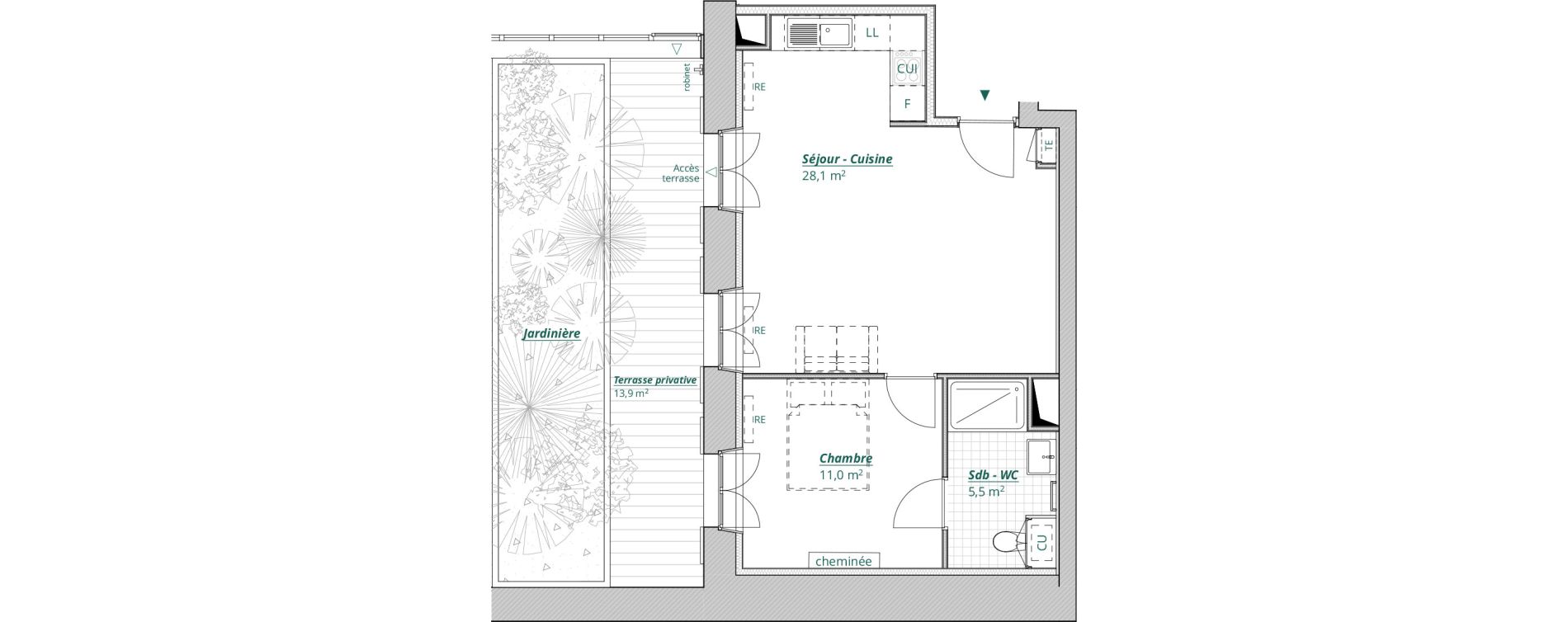 Appartement T2 de 44,60 m2 &agrave; Bordeaux H&ocirc;tel de ville - quinconces