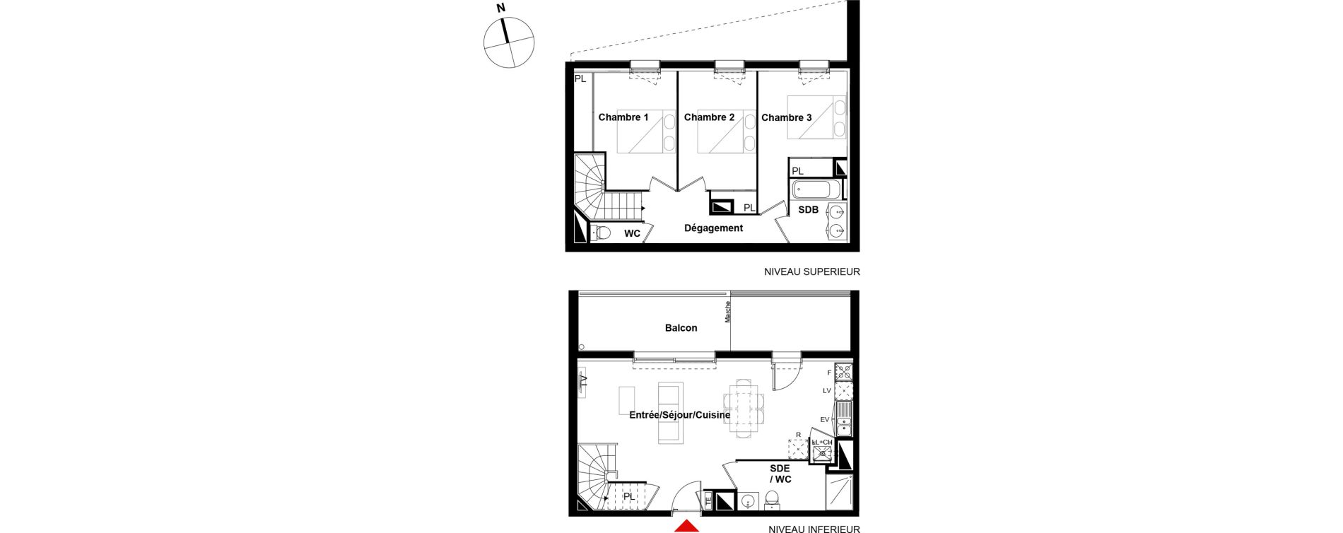 Duplex T4 de 83,40 m2 &agrave; Bordeaux Bastide