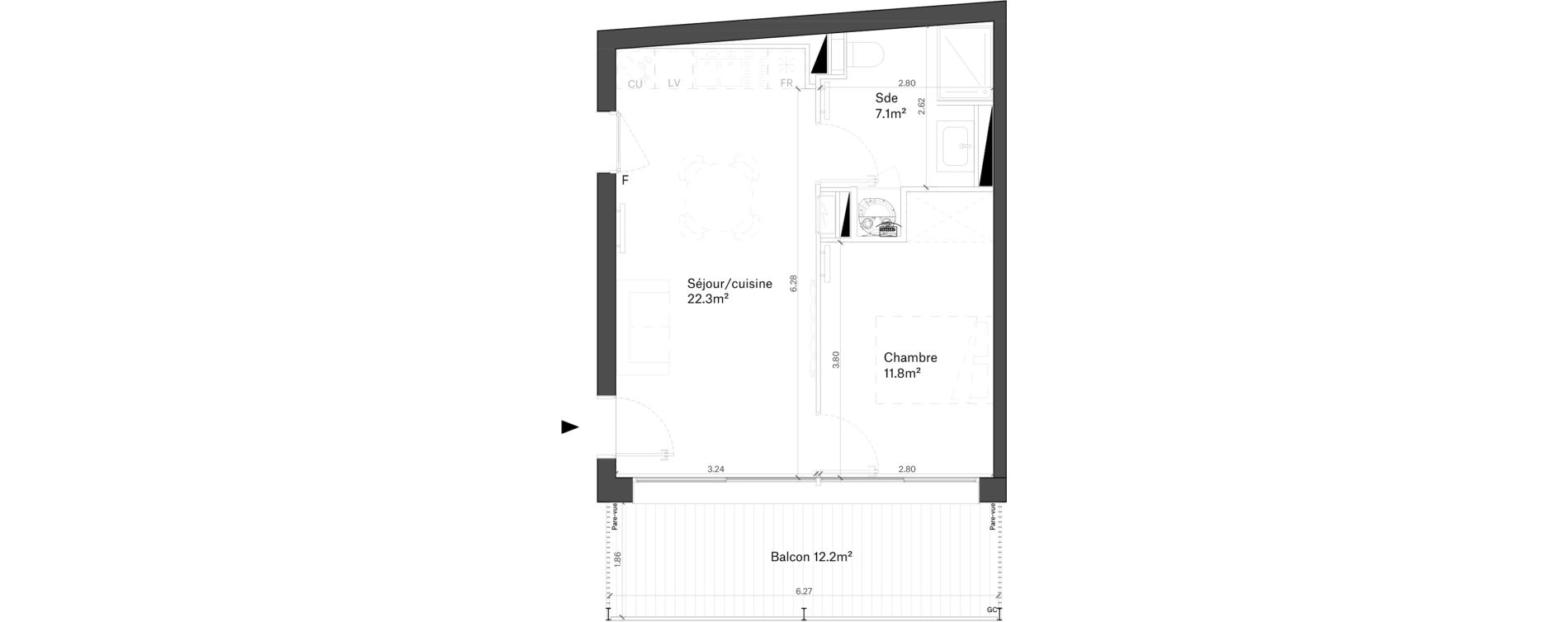 Appartement T2 de 41,20 m2 &agrave; Bordeaux Chartrons