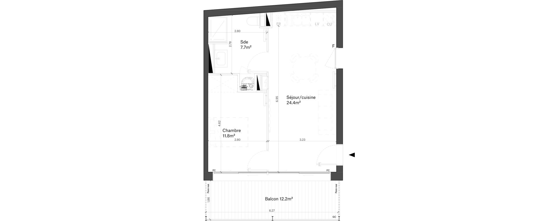 Appartement T2 de 43,90 m2 &agrave; Bordeaux Chartrons