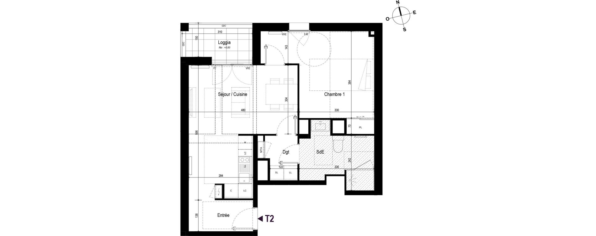 Appartement T2 de 52,26 m2 &agrave; Bordeaux Bastide