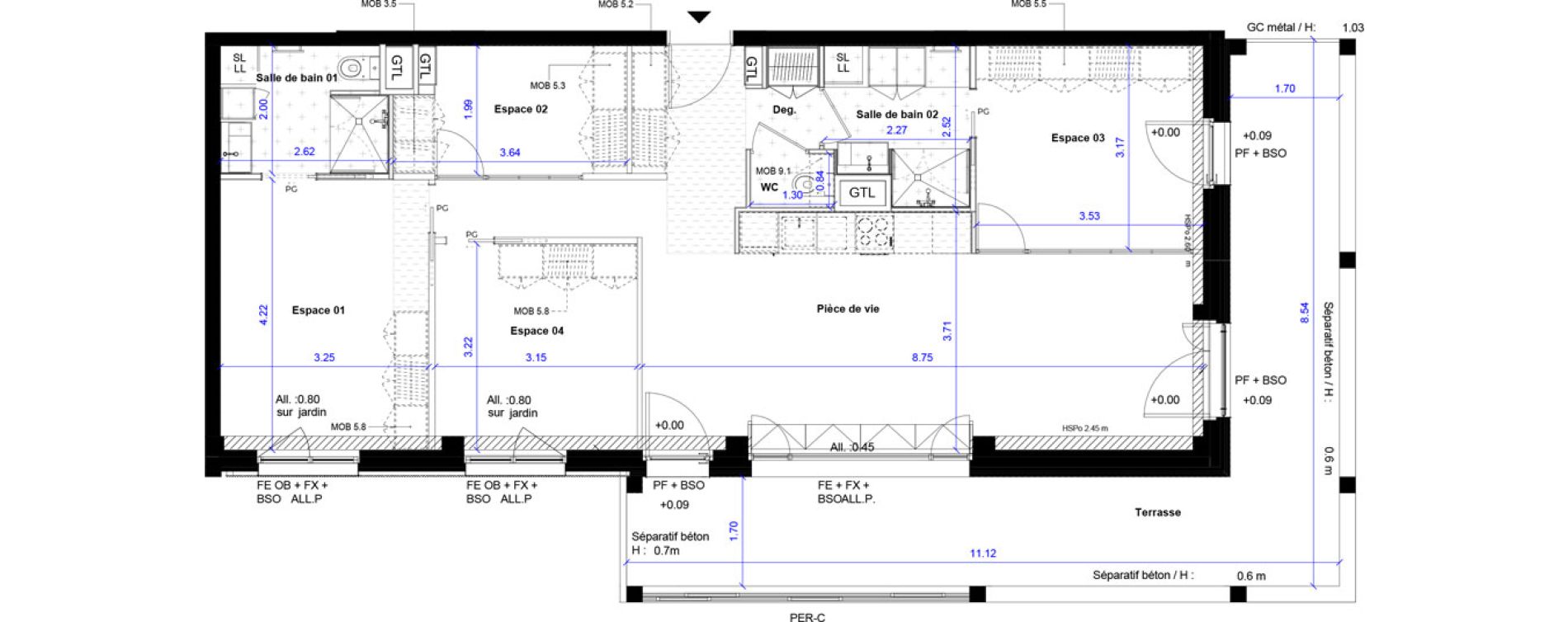 Appartement T5 de 93,78 m2 &agrave; Bordeaux Ginko