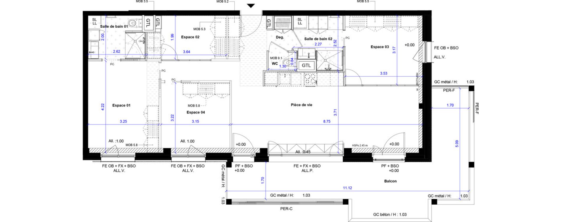 Appartement T5 de 93,78 m2 &agrave; Bordeaux Ginko