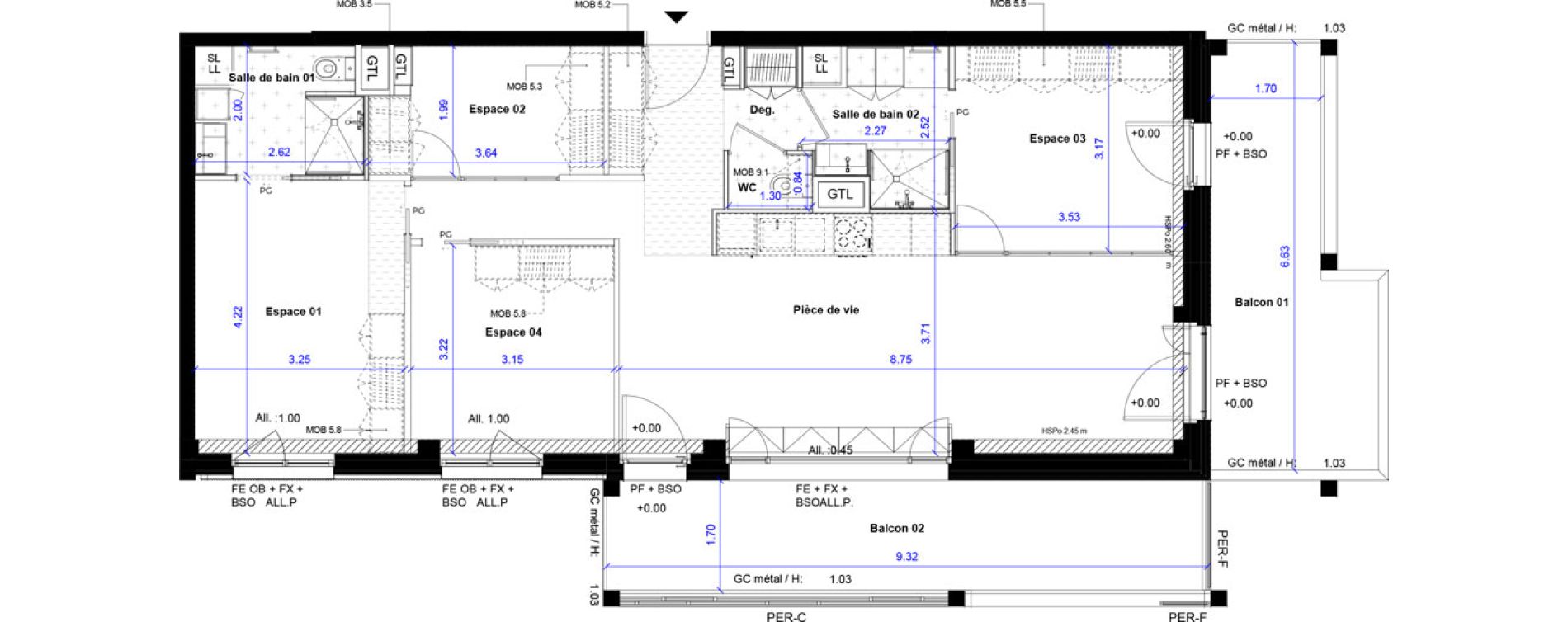 Appartement T5 de 93,78 m2 &agrave; Bordeaux Ginko