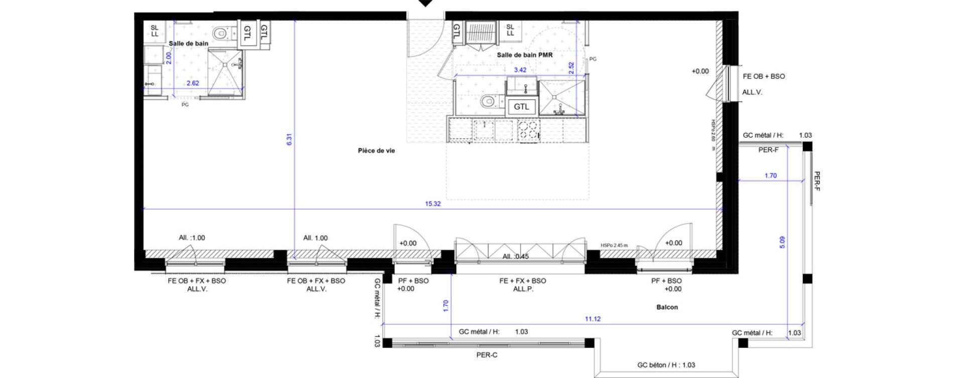 Appartement T5 de 93,78 m2 &agrave; Bordeaux Ginko