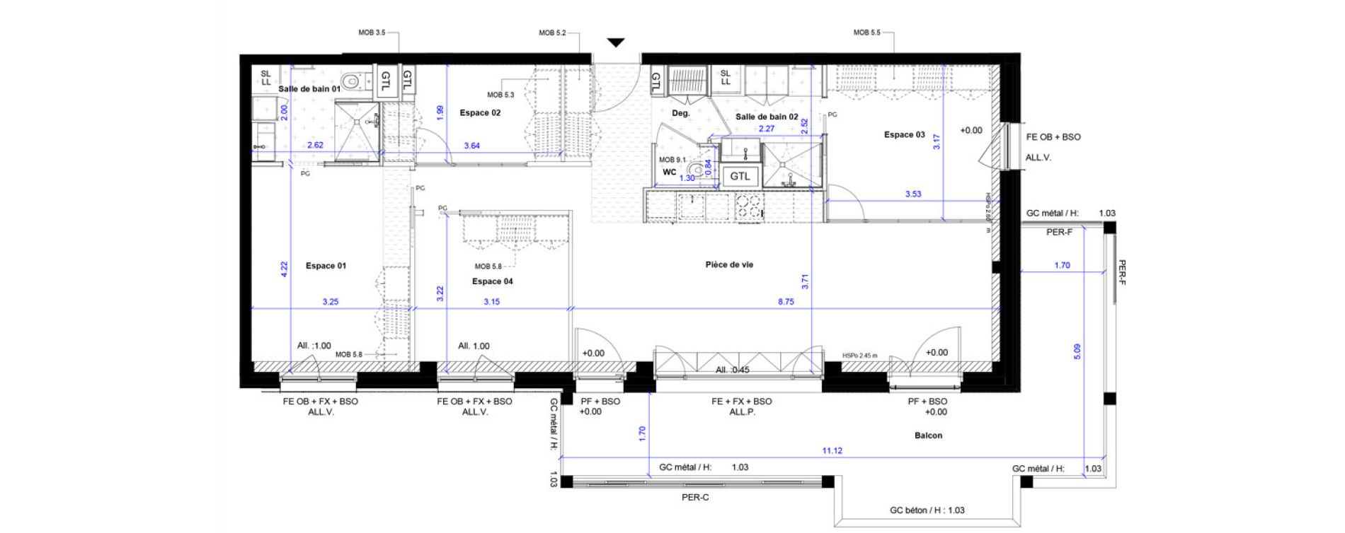 Appartement T5 de 93,78 m2 &agrave; Bordeaux Ginko