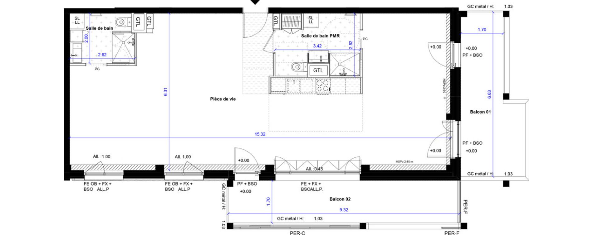 Appartement T5 de 93,78 m2 &agrave; Bordeaux Ginko