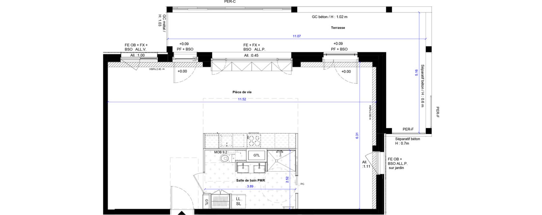 Appartement T3 de 70,82 m2 &agrave; Bordeaux Ginko