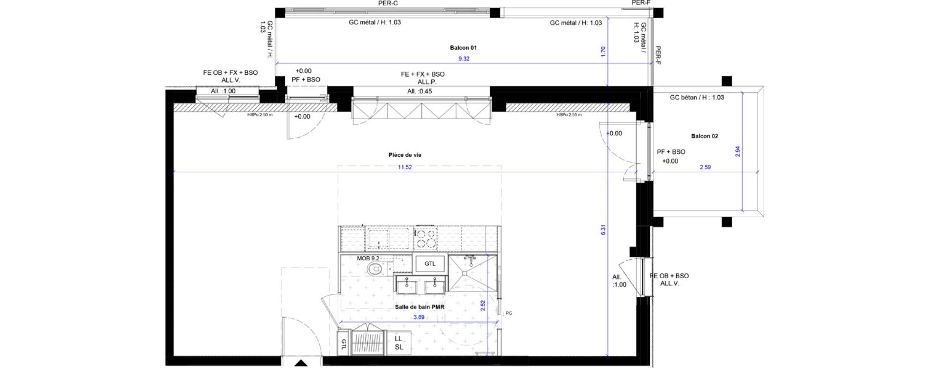 Appartement T3 de 70,82 m2 &agrave; Bordeaux Ginko