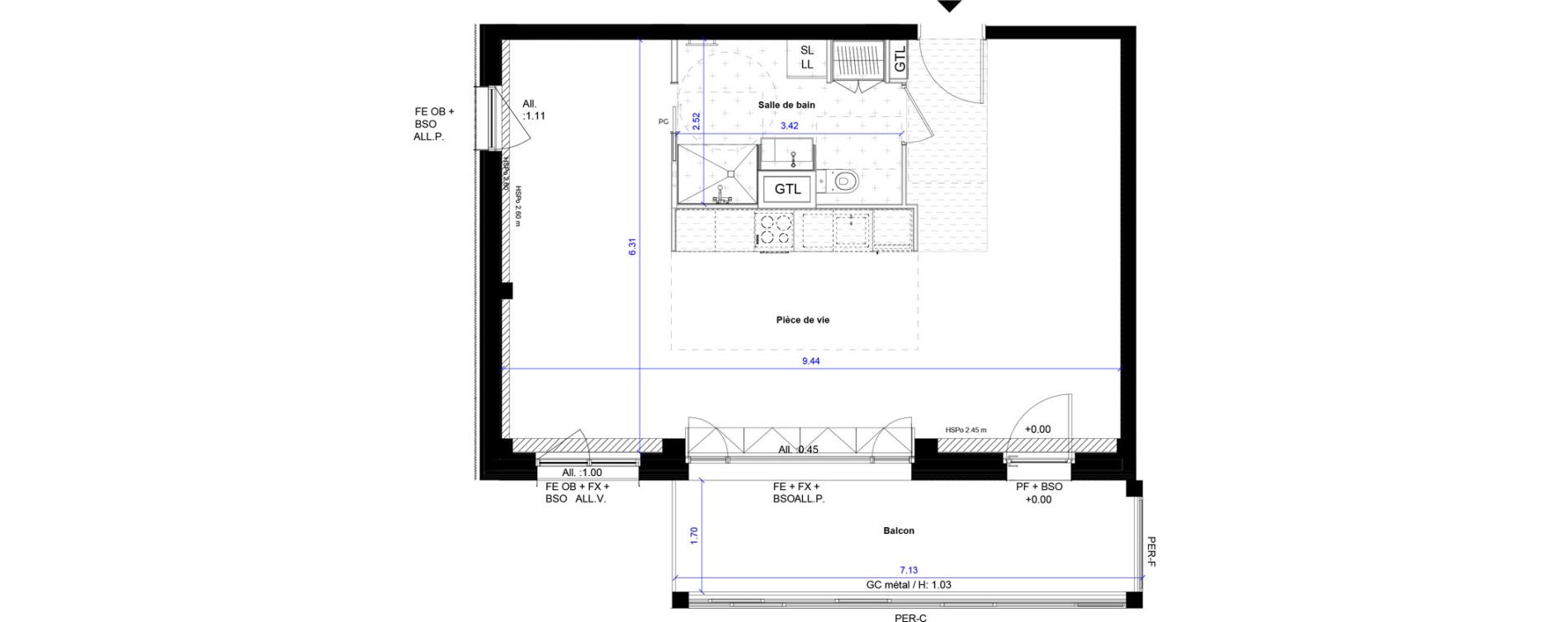 Appartement T2 de 57,76 m2 &agrave; Bordeaux Ginko