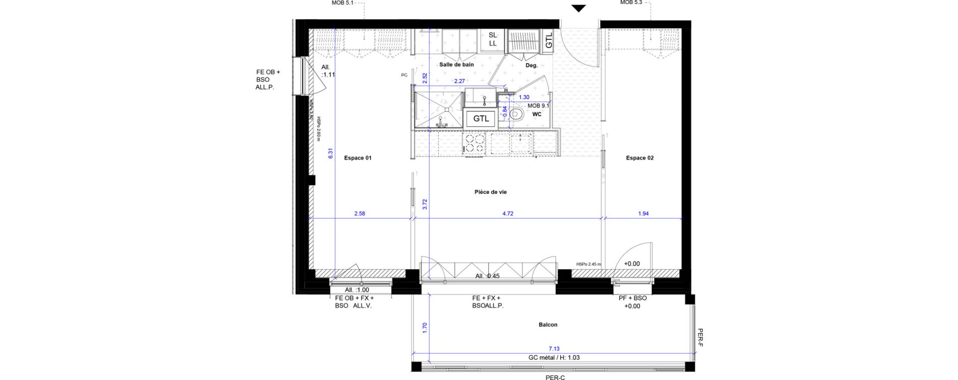 Appartement T2 de 57,76 m2 &agrave; Bordeaux Ginko