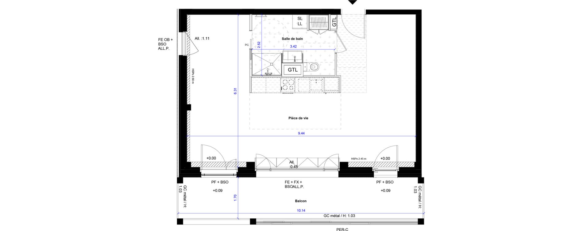 Appartement T3 de 57,76 m2 &agrave; Bordeaux Ginko