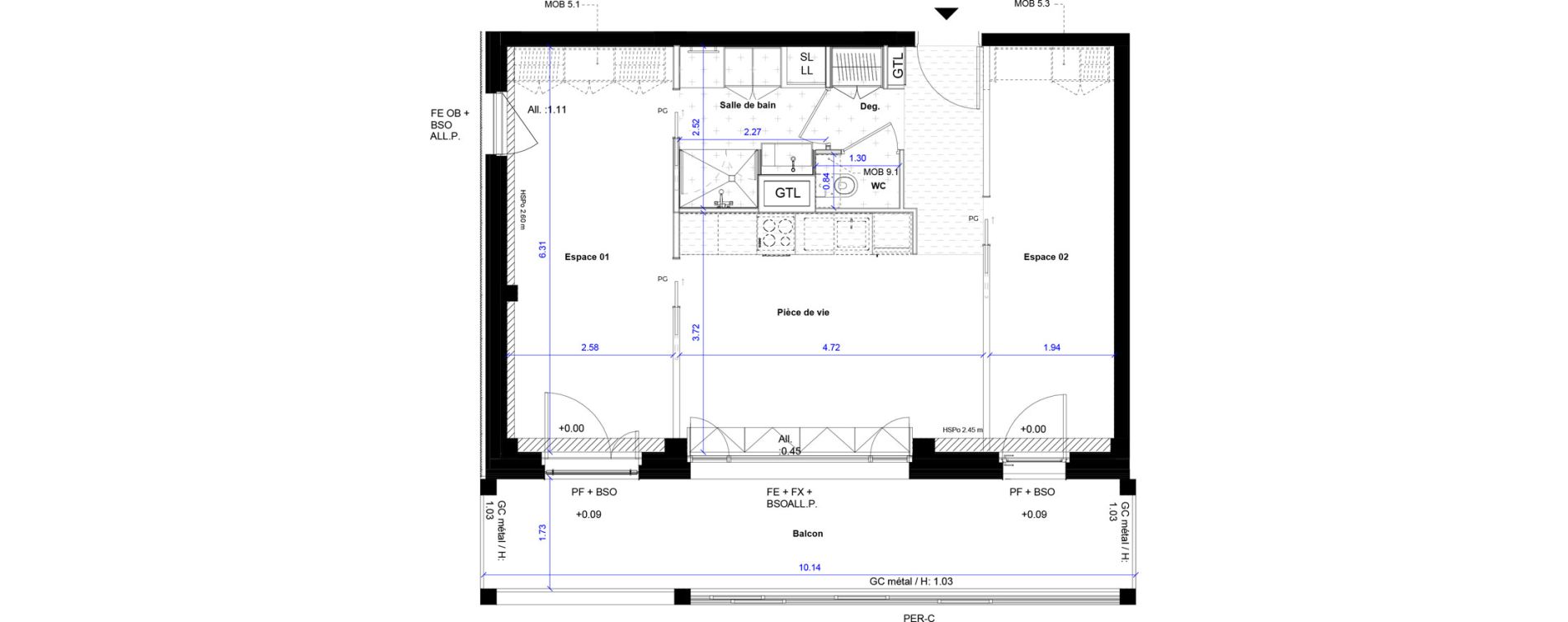 Appartement T3 de 57,76 m2 &agrave; Bordeaux Ginko