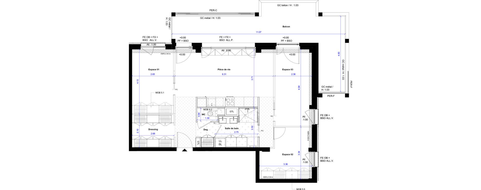 Appartement T4 de 77,43 m2 &agrave; Bordeaux Ginko