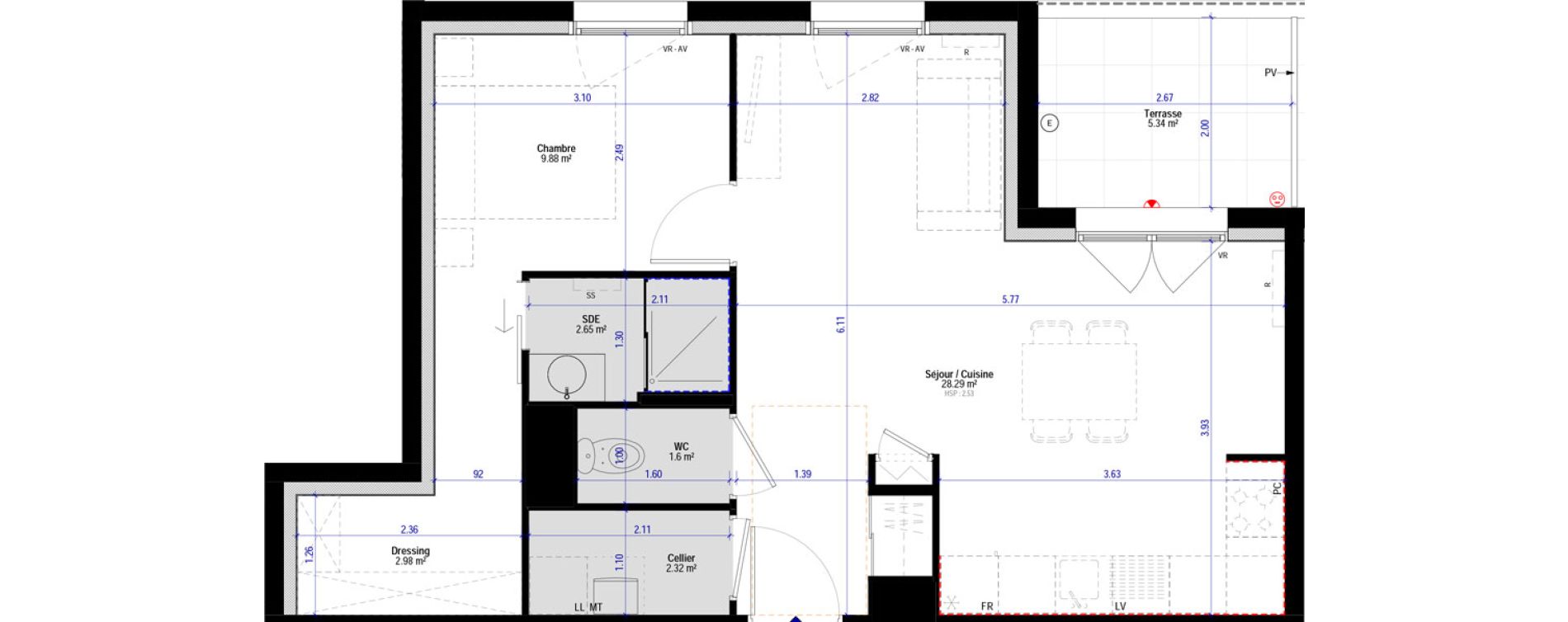 Appartement T2 de 47,73 m2 &agrave; Bordeaux Saint-jean belcier