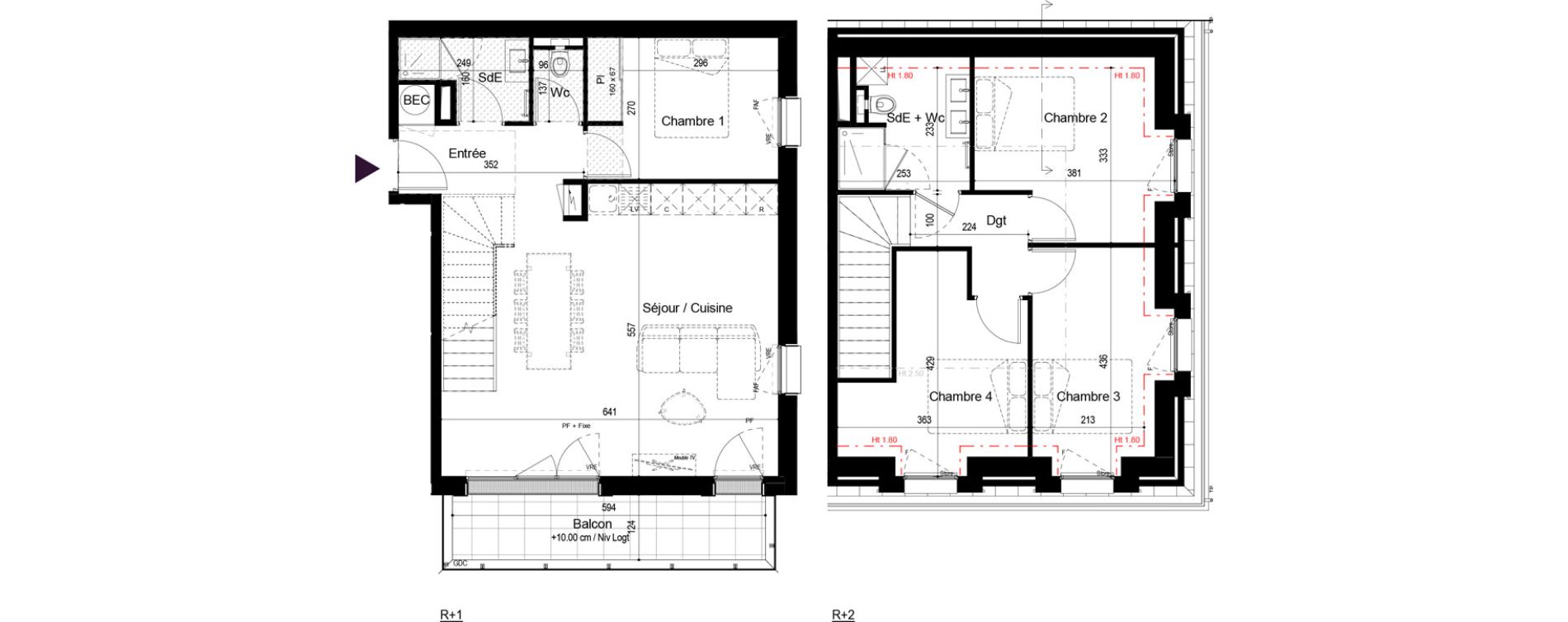 Duplex T5 de 90,03 m2 &agrave; Bordeaux Nansouty