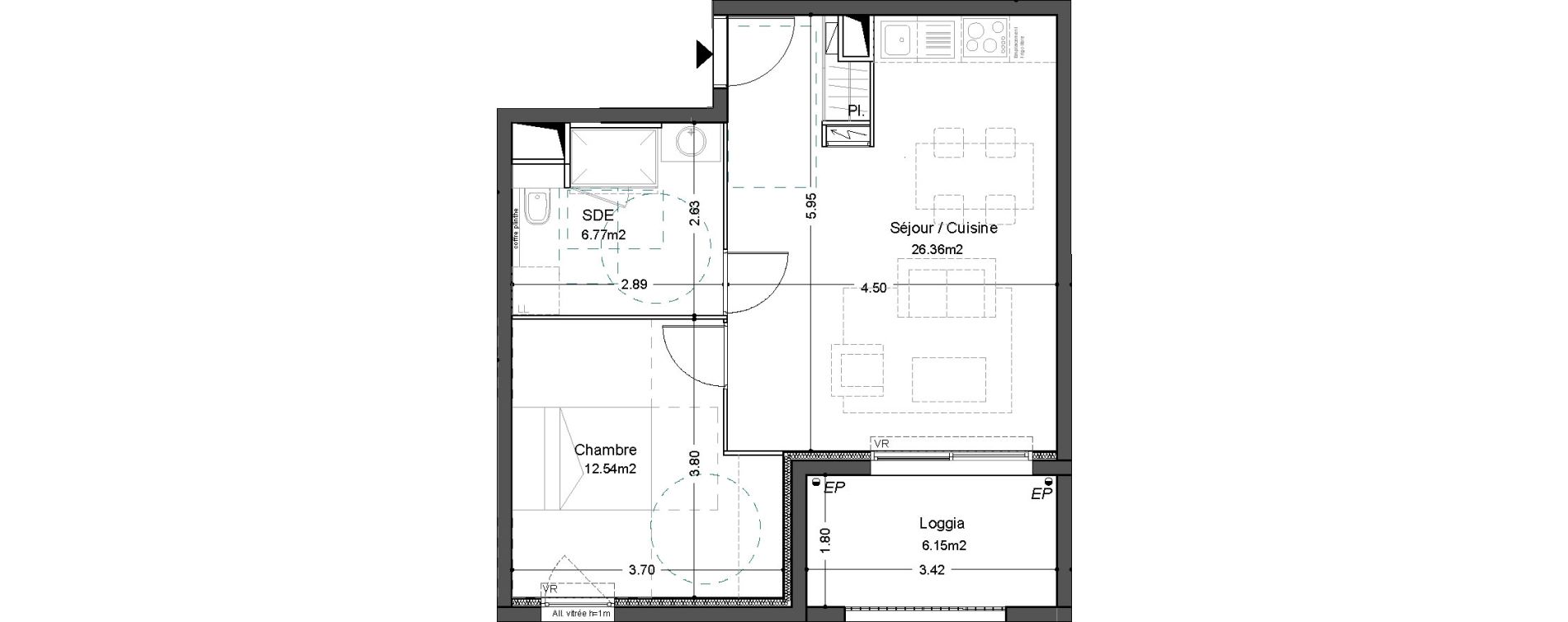 Appartement T2 de 45,67 m2 &agrave; Bordeaux Ginko