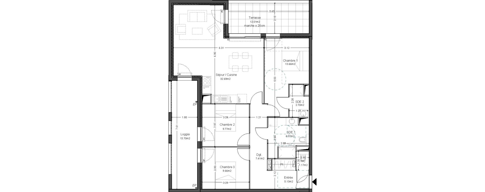 Appartement T4 de 89,11 m2 &agrave; Bordeaux Ginko