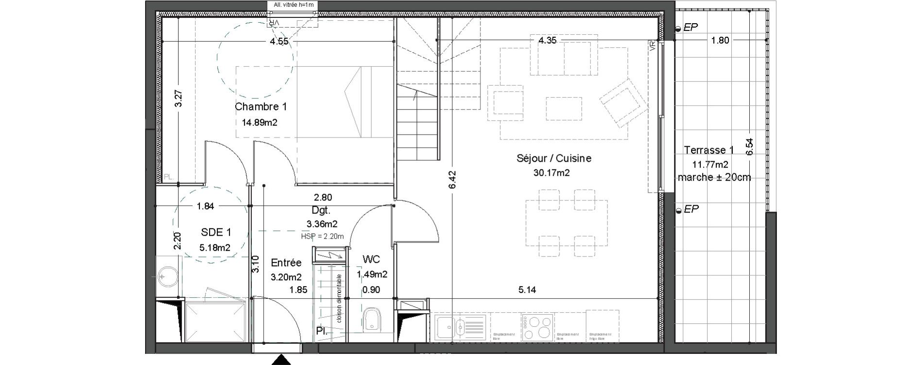 Duplex T5 de 101,59 m2 &agrave; Bordeaux Ginko