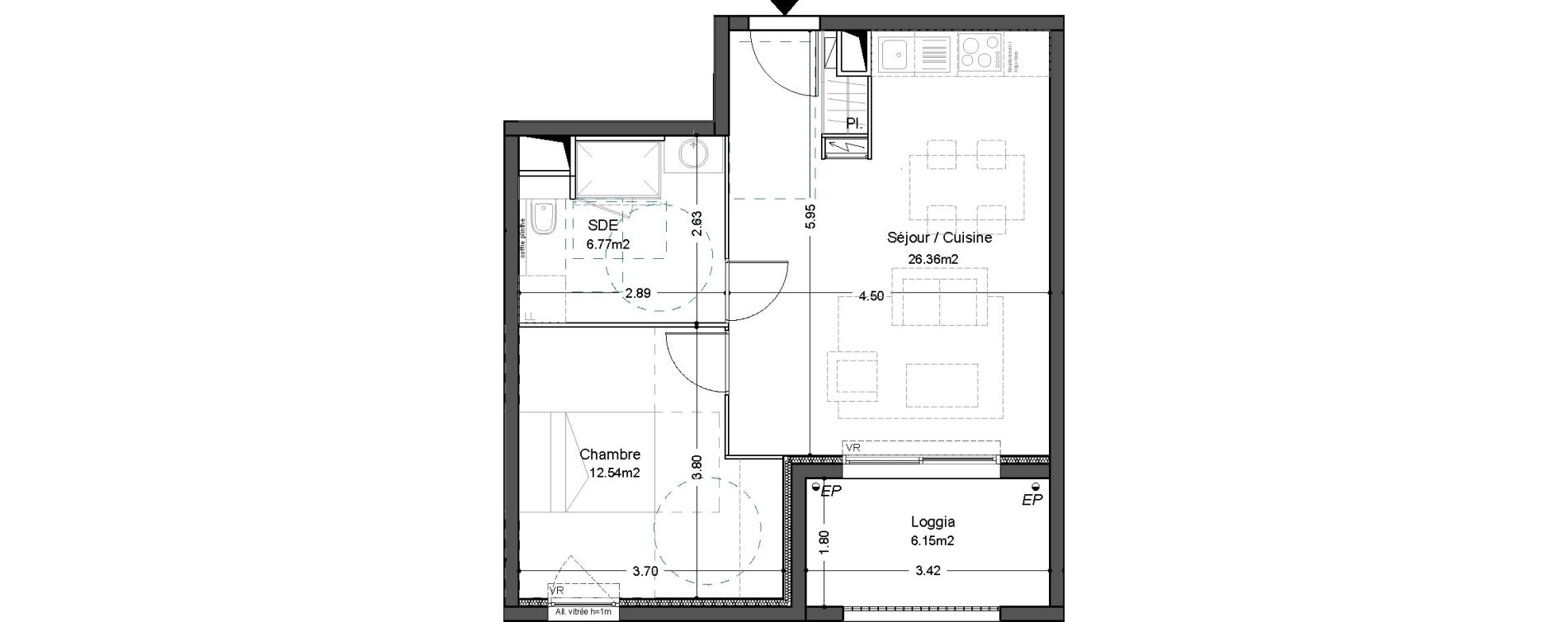 Appartement T2 de 45,67 m2 &agrave; Bordeaux Ginko