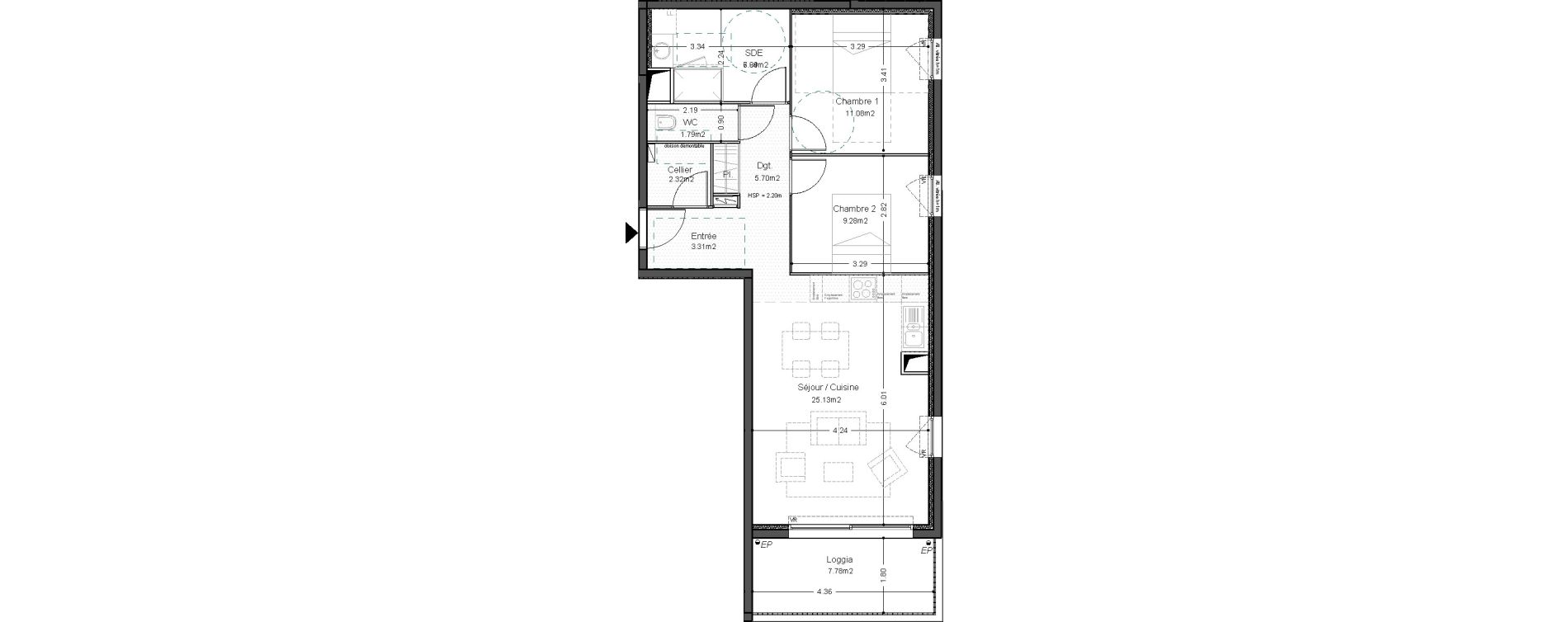 Appartement T3 de 65,65 m2 &agrave; Bordeaux Ginko