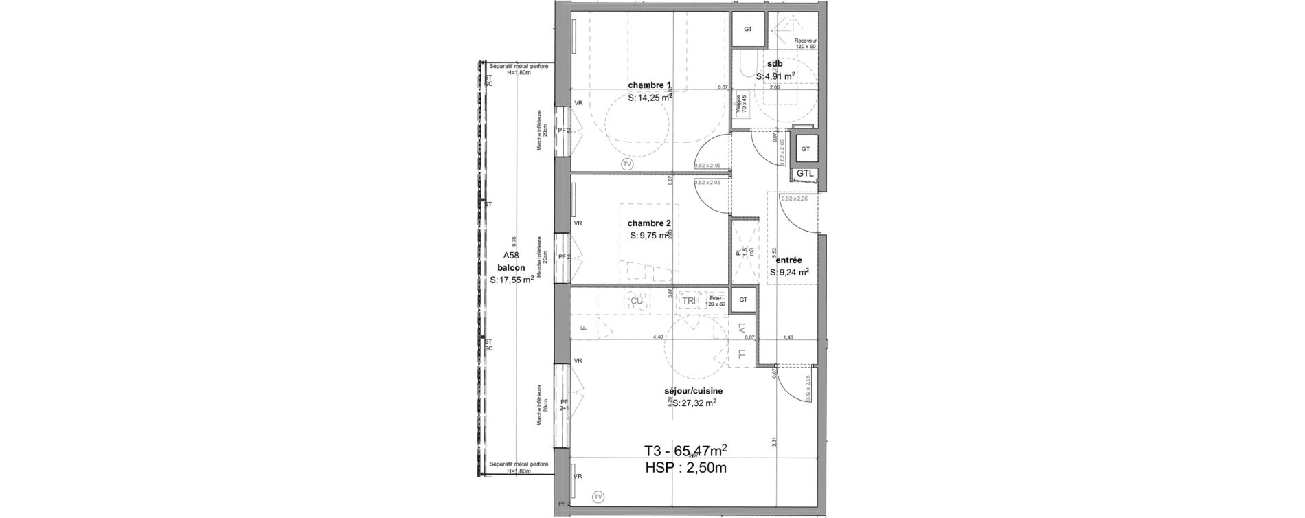 Appartement T3 de 65,47 m2 &agrave; Bordeaux Armagnac