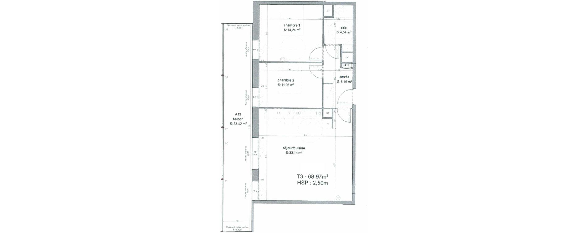 Appartement T3 de 68,97 m2 &agrave; Bordeaux Armagnac