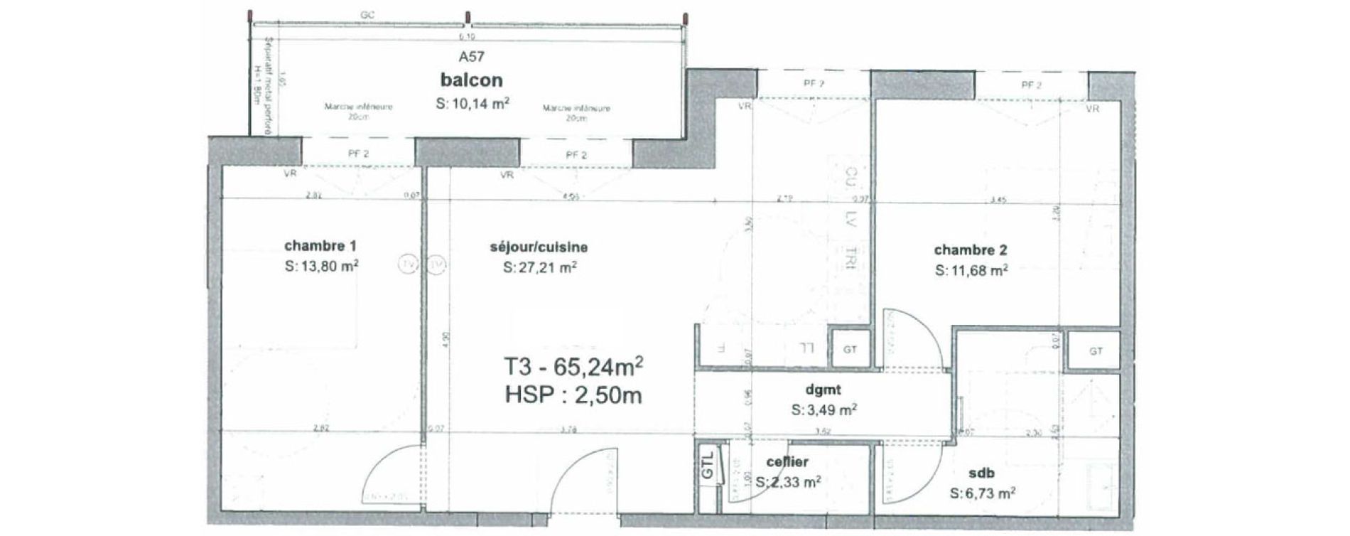 Appartement T3 de 65,24 m2 &agrave; Bordeaux Armagnac