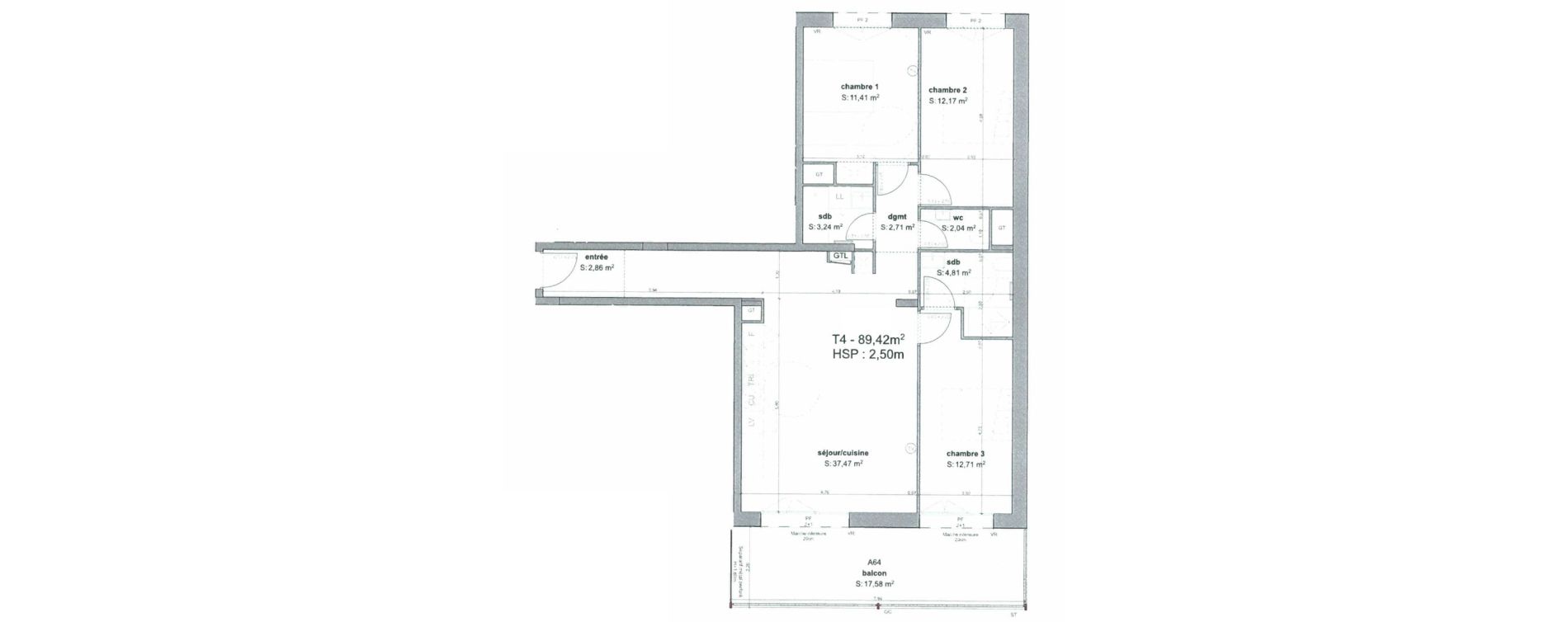 Appartement T4 de 89,42 m2 &agrave; Bordeaux Armagnac