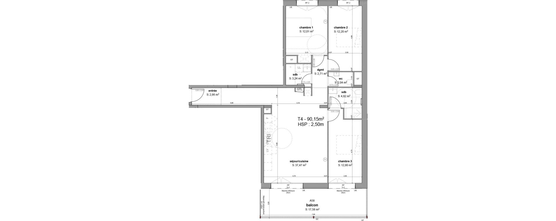 Appartement T4 de 90,15 m2 &agrave; Bordeaux Armagnac