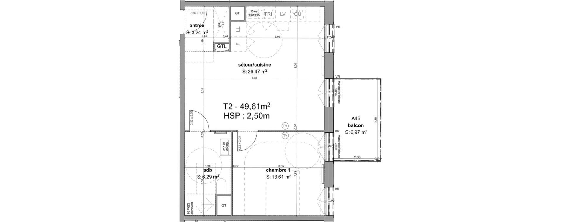 Appartement T2 de 49,61 m2 &agrave; Bordeaux Armagnac