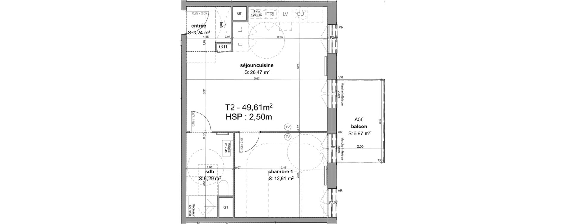 Appartement T2 de 49,61 m2 &agrave; Bordeaux Armagnac