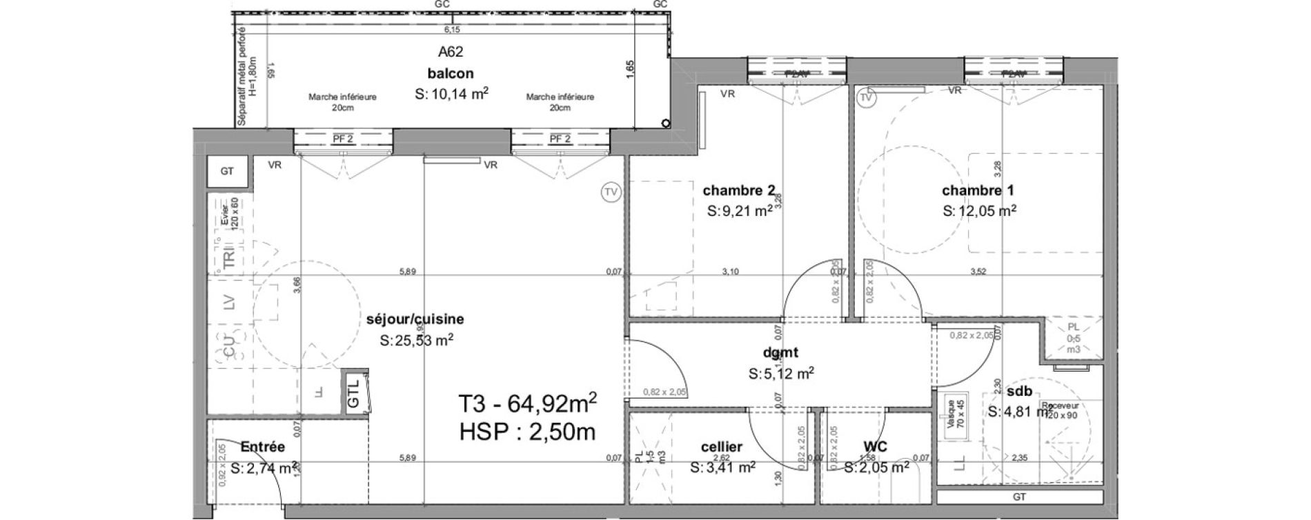 Appartement T3 de 64,92 m2 &agrave; Bordeaux Armagnac