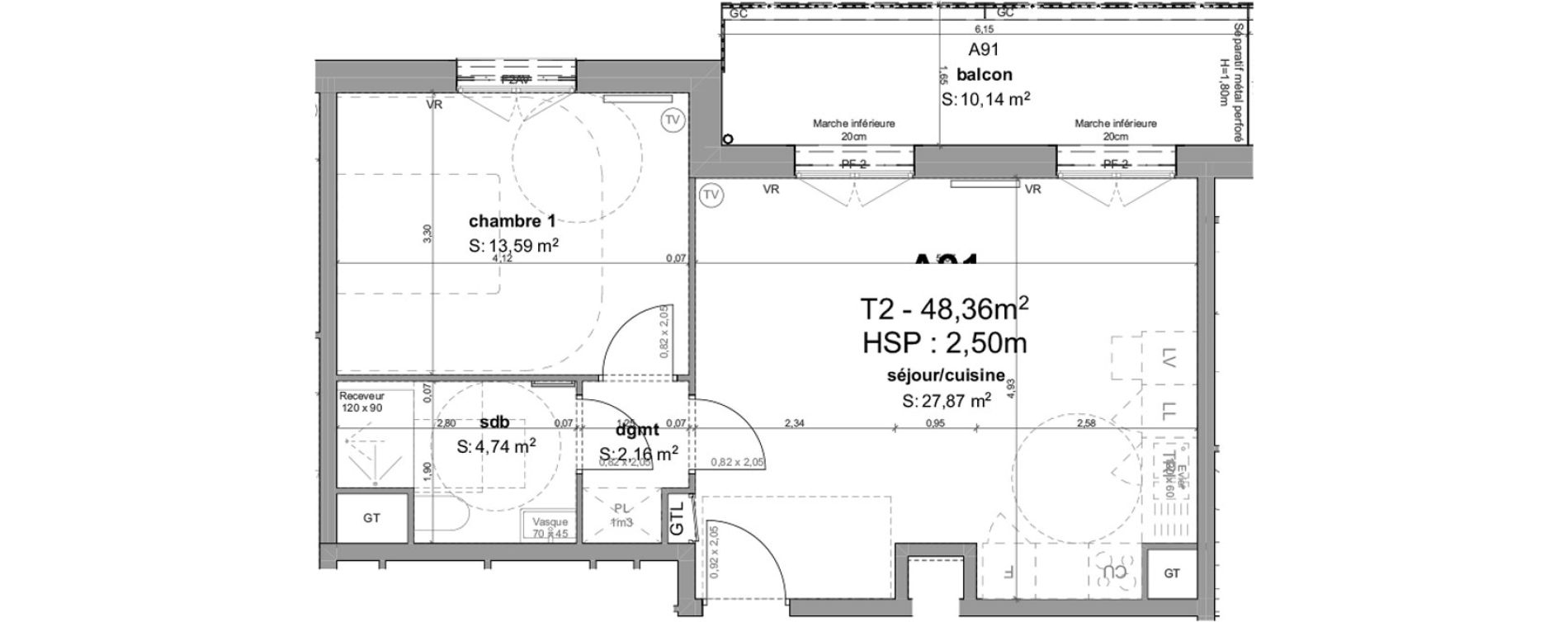 Appartement T2 de 48,36 m2 &agrave; Bordeaux Armagnac