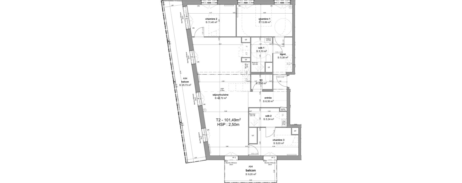 Appartement T4 de 101,49 m2 &agrave; Bordeaux Armagnac