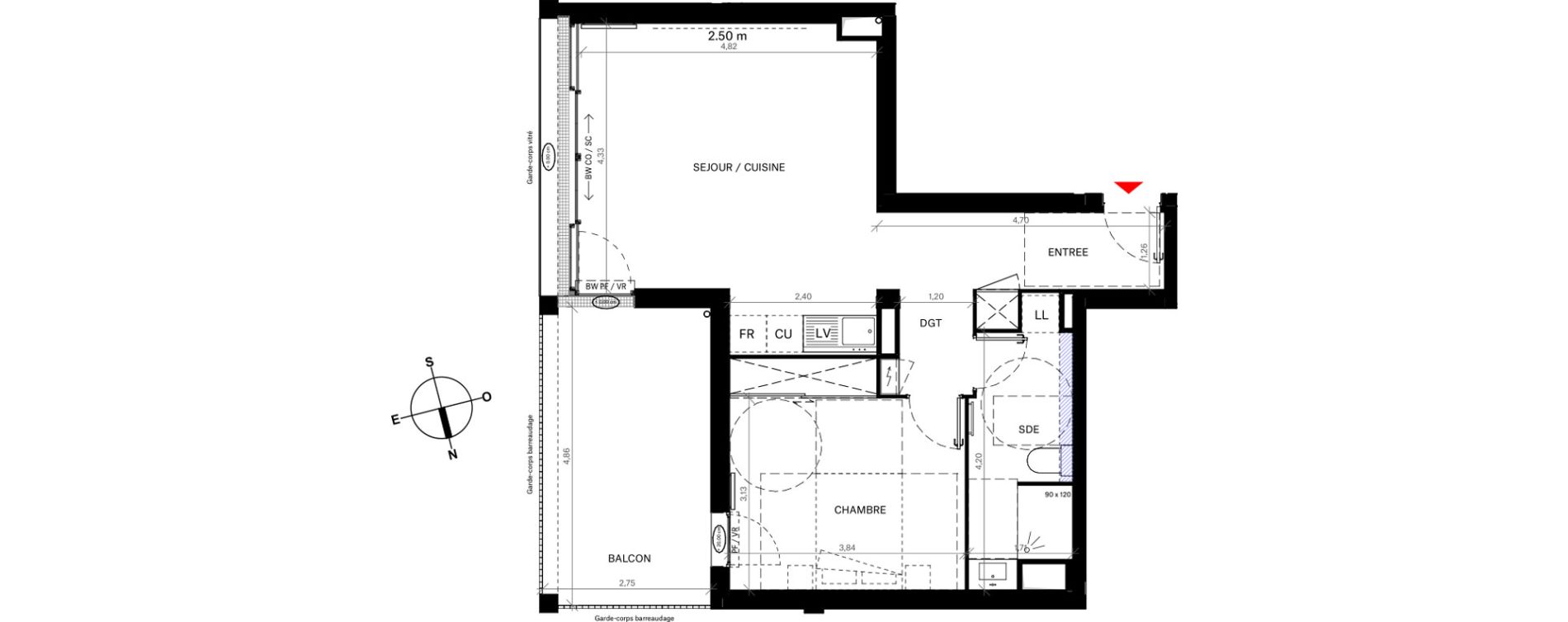 Appartement T2 de 52,68 m2 &agrave; Bordeaux Lac