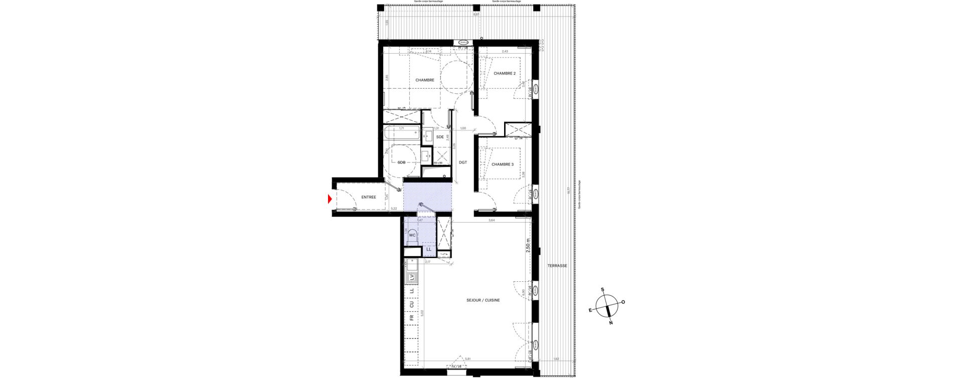 Appartement T4 de 89,40 m2 &agrave; Bordeaux Lac
