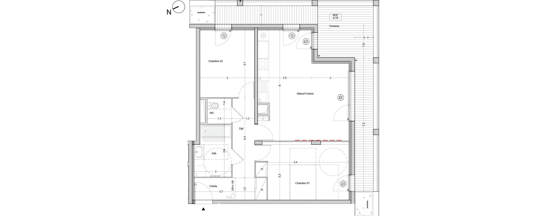 Appartement T3 de 68,00 m2 &agrave; Bordeaux Lac