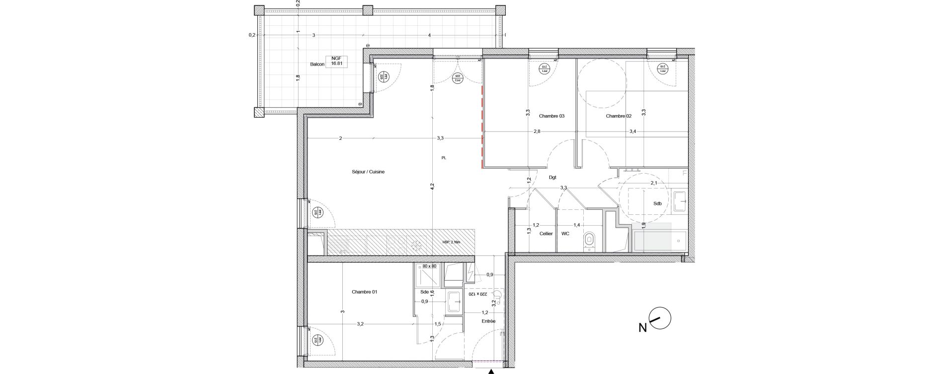 Appartement T4 de 79,40 m2 &agrave; Bordeaux Lac