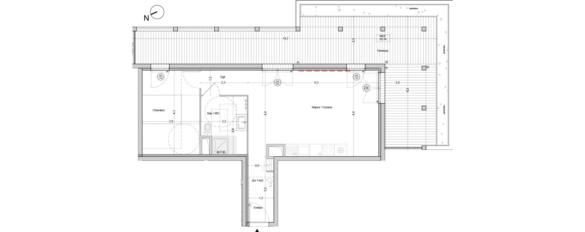 Appartement T2 de 49,80 m2 &agrave; Bordeaux Lac