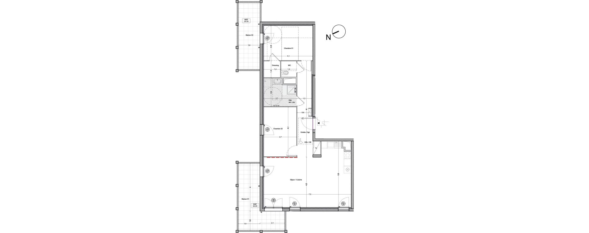 Appartement T3 de 76,40 m2 &agrave; Bordeaux Lac