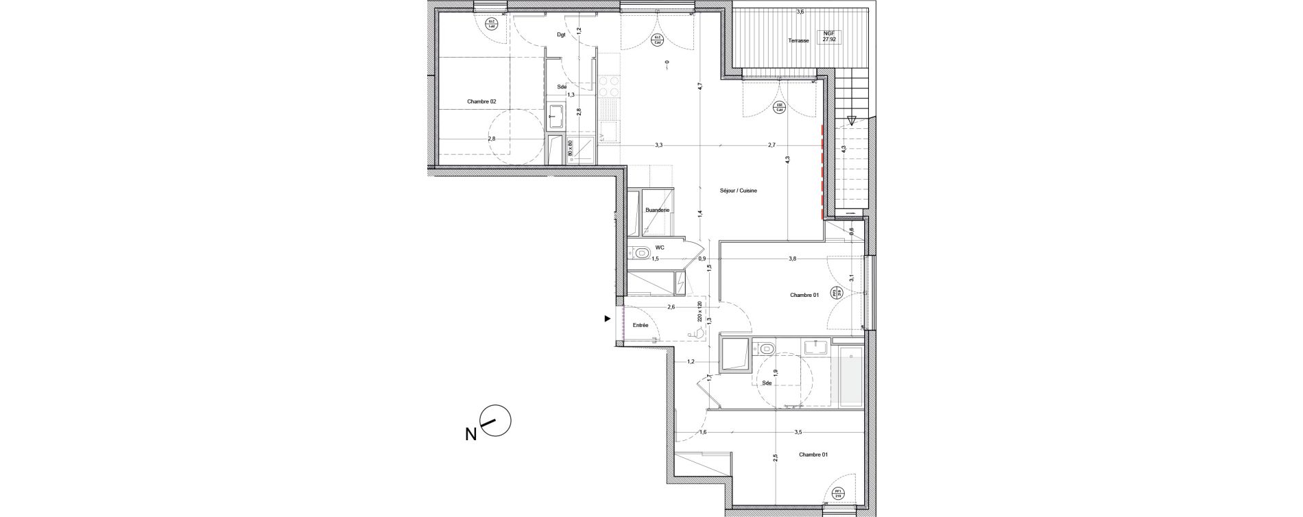 Appartement T4 de 82,30 m2 &agrave; Bordeaux Lac